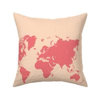 World map, hot pink on peach/coral, 18 inch