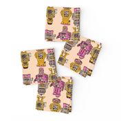 Playful Wind Up Tin Toy Robots (pink and yellow)