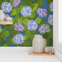 Hydrangea tile dinosaur blue - large