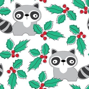 raccoons-and-holly on white
