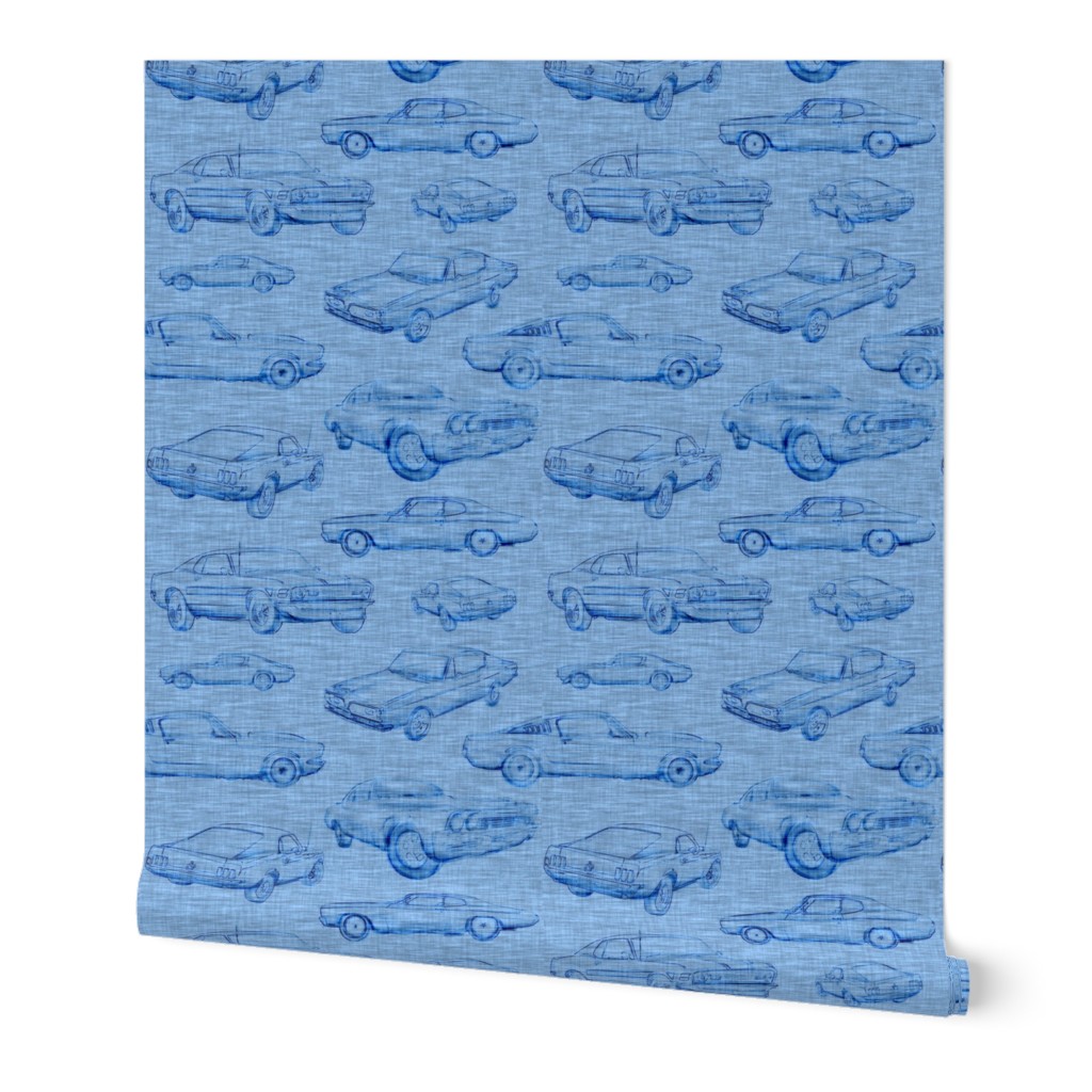 small muscle cars - blue linen