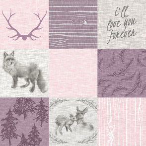Love you forever - woodland animals - pink and purple