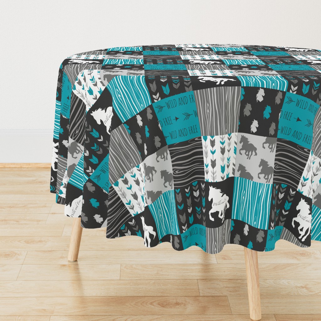 Horse Patchwork - Teal,Black, grey