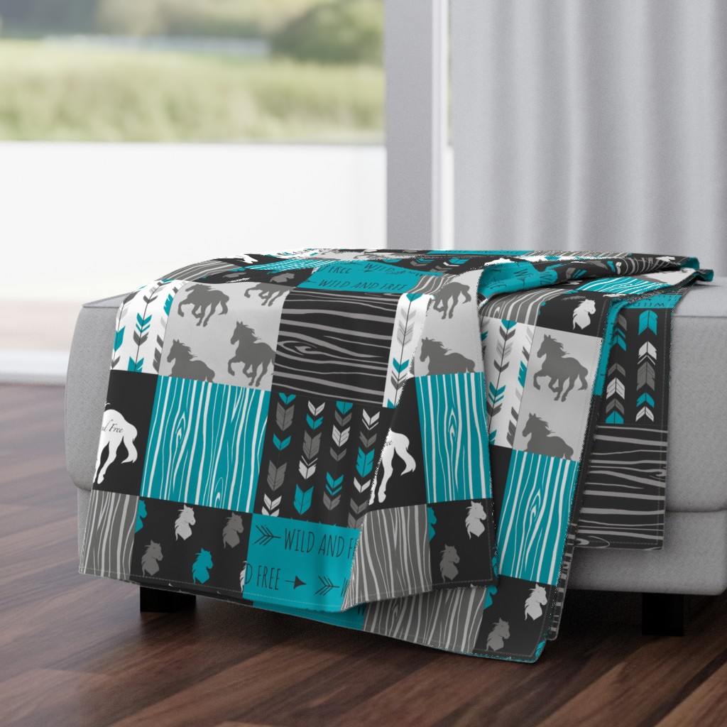 Horse Patchwork - Teal,Black, grey