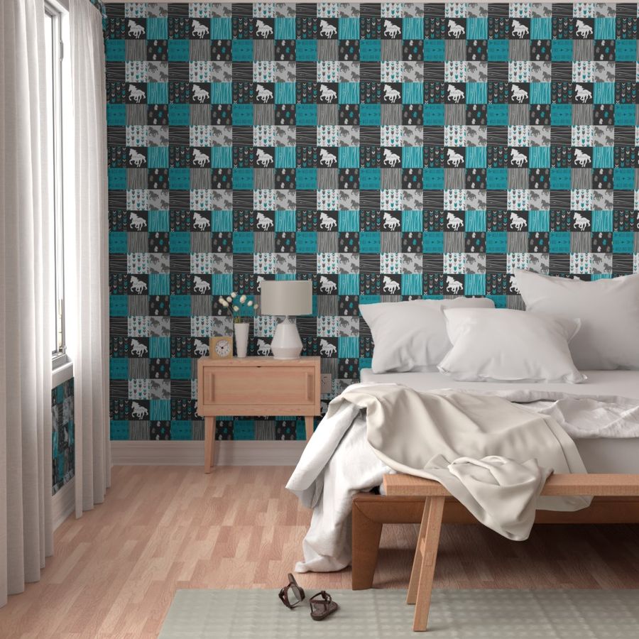 Horse Patchwork - Teal,Black, grey