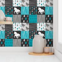 Horse Patchwork - Teal,Black, grey