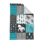 Horse Patchwork - Teal,Black, grey