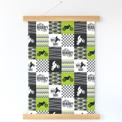 3 inch Motocross//A little Dirt Never Hurt -  Wholecloth Cheater Quilt - Lime