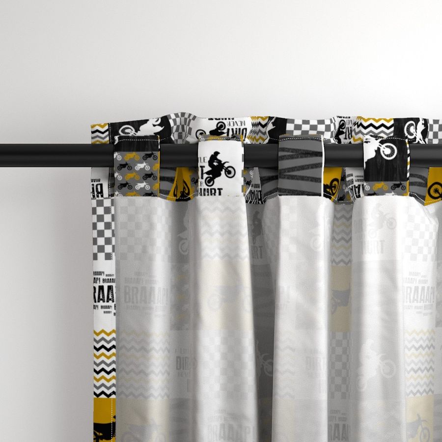 3 inch Motocross//A little Dirt Never Hurt - Wholecloth Cheater Quilt - Mustard