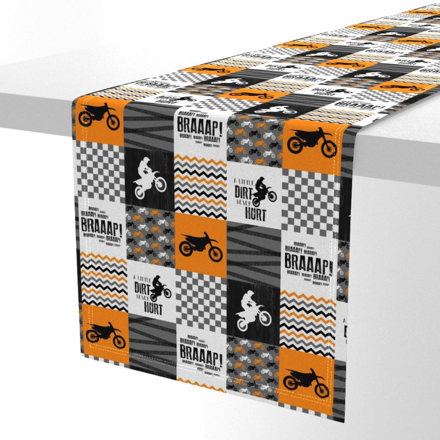 3 inch Motocross//A little Dirt Never Hurt - Wholecloth Cheater Quilt - Orange