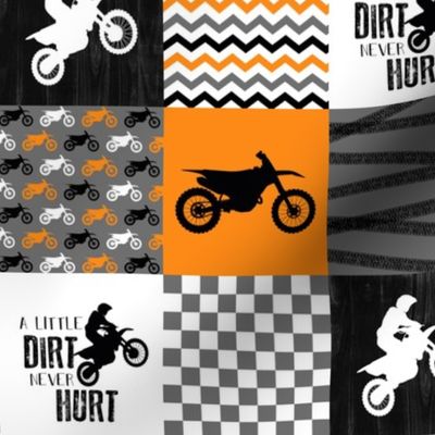 3 inch Motocross//A little Dirt Never Hurt - Wholecloth Cheater Quilt - Orange