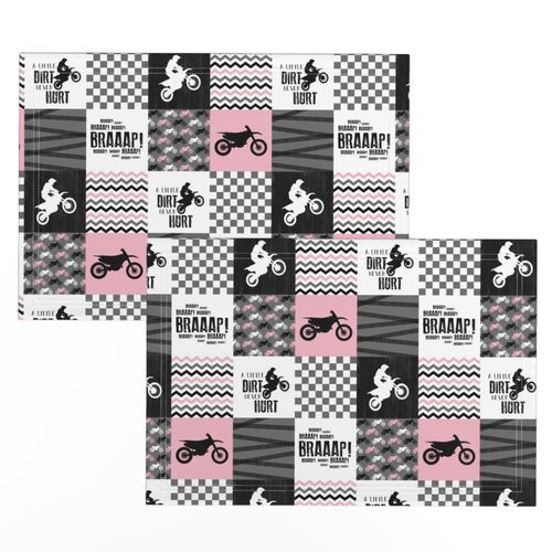 3 inch Motocross//A little Dirt Never Hurt - Wholecloth Cheater Quilt - Pink