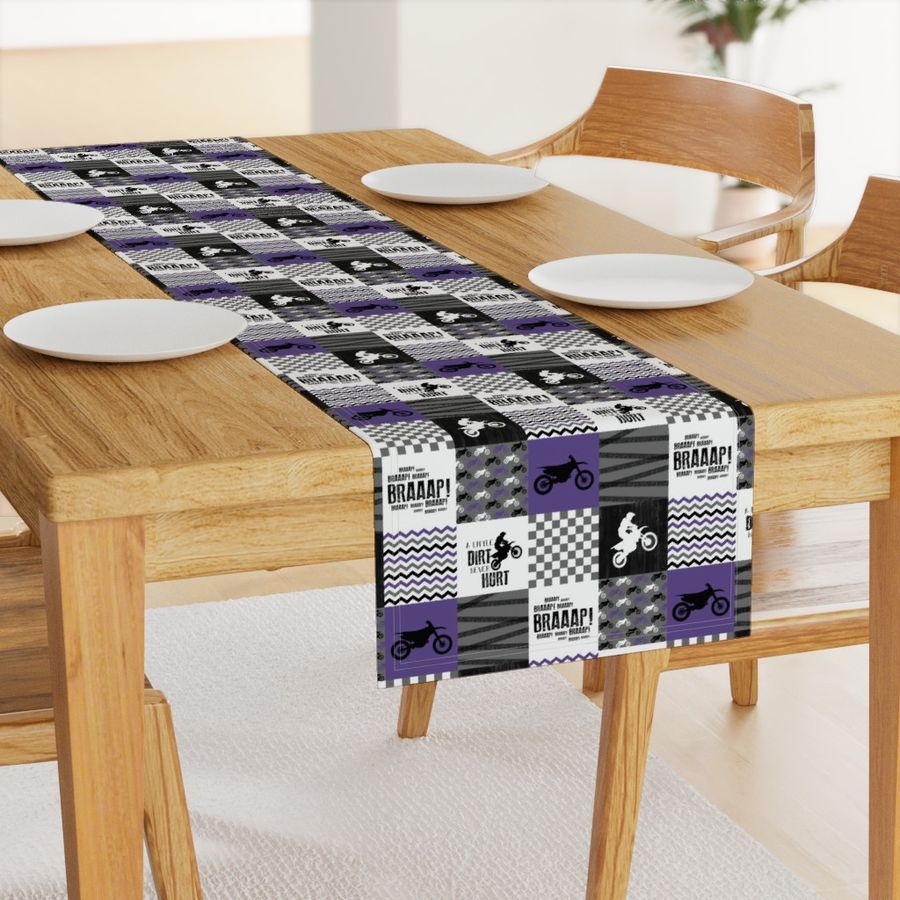 3 inch Motocross//A little Dirt Never Hurt - Wholecloth Cheater Quilt - Purple