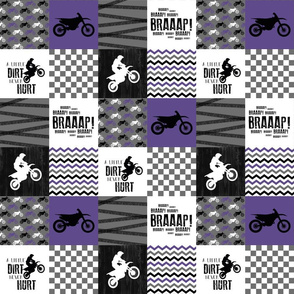 3 inch Motocross//A little Dirt Never Hurt - Wholecloth Cheater Quilt - Purple