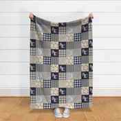 Moose Quilt - Navy, tan and grey- ROTATED