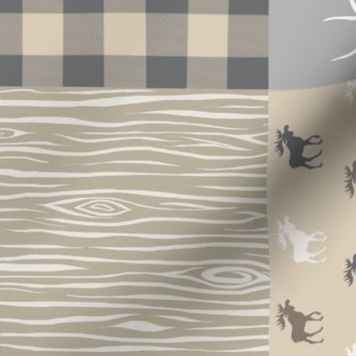 Moose Quilt - Navy, tan and grey- ROTATED