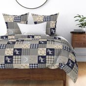 Moose Quilt - Navy, tan and grey- ROTATED