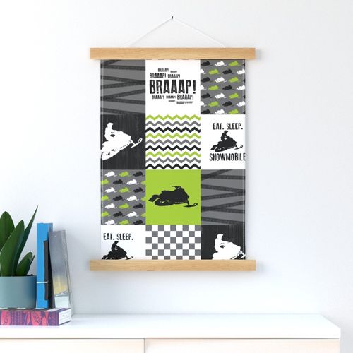 Eat Sleep Snowmobile - Wholecloth Cheater Quilt - Lime