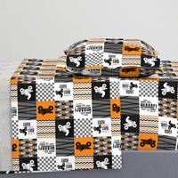 3 inch 4 Wheel/ATV/A little Dirt Never Hurt - Wholecloth Cheater Quilt - Orange - Rotated