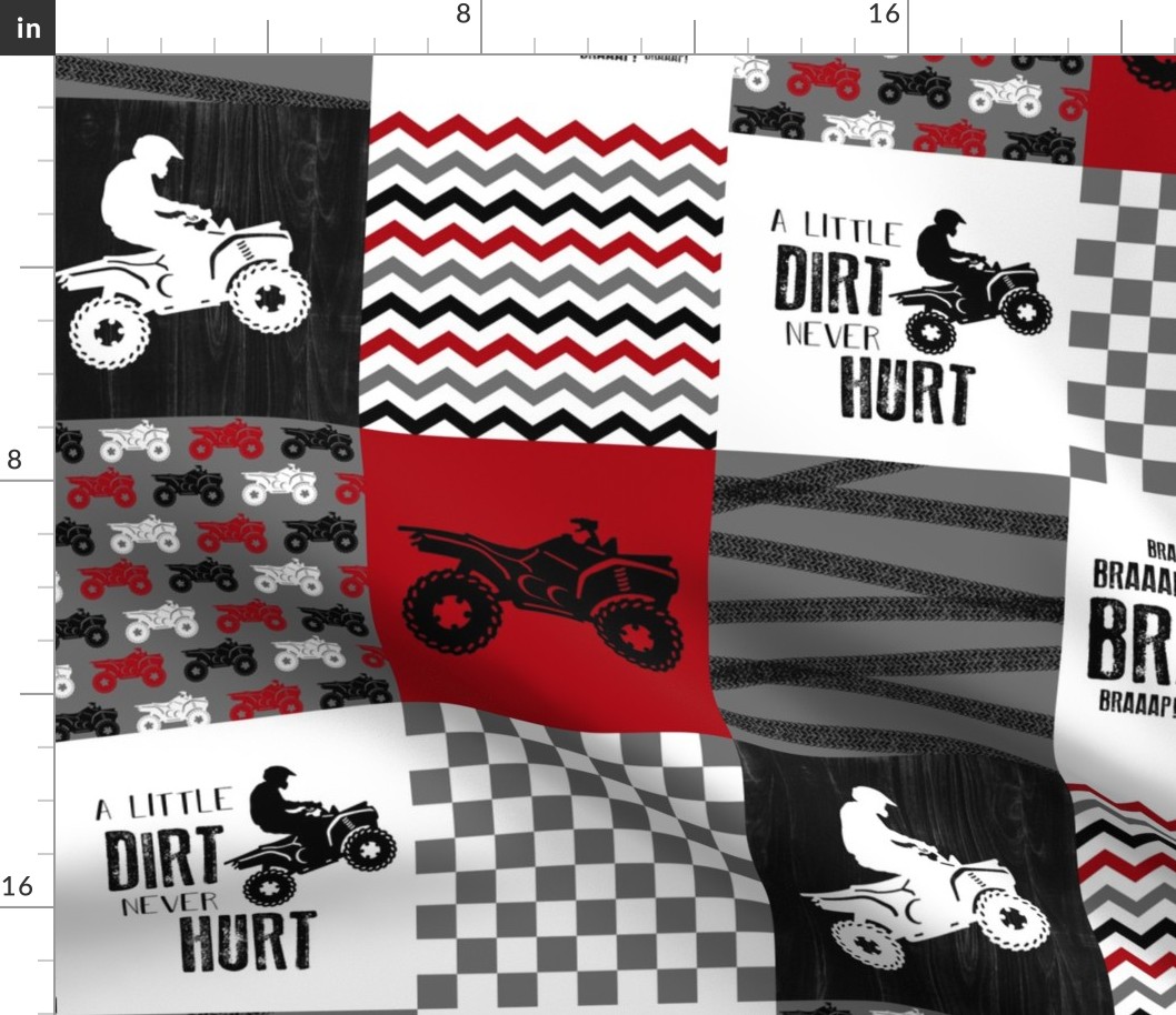 4 Wheel/ATV/A little Dirt Never Hurt - Wholecloth Cheater Quilt - Red