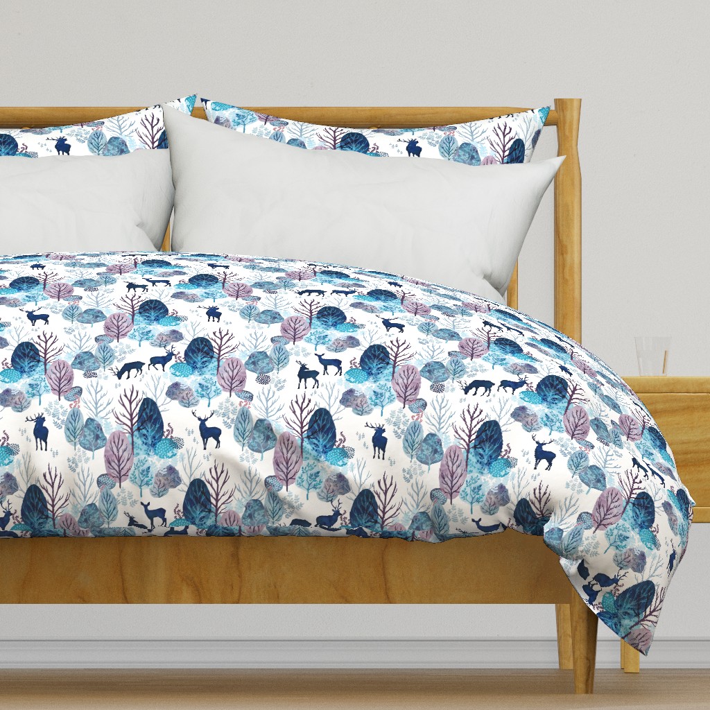 Steel blue forest deer on white medium