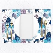 Steel blue forest deer on white medium