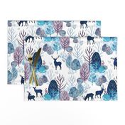 Steel blue forest deer on white medium