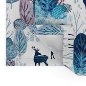 Steel blue forest deer on white medium