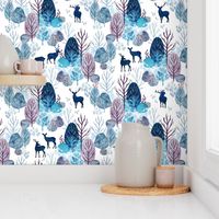 Steel blue forest deer on white medium