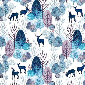 Steel blue forest deer on white medium