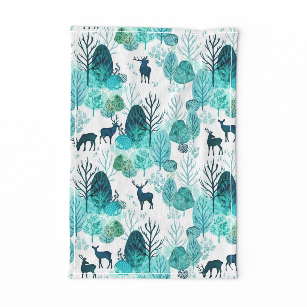 Emerald forest deer on white medium