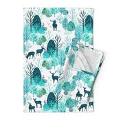 Emerald forest deer on white medium