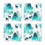 Emerald forest deer on white medium