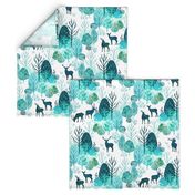 Emerald forest deer on white medium