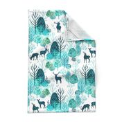 Emerald forest deer on white medium