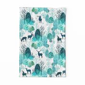 Emerald forest deer on white medium