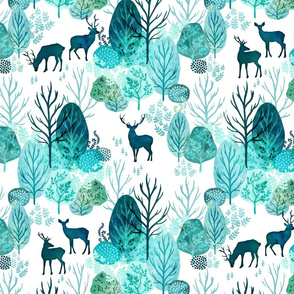 Emerald forest deer on white medium