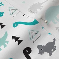 Adorable dino boys fabric with black and blue dinosaur geometric triangles and funky animal illustration theme for kids medium