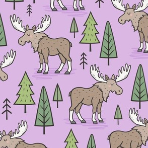 Forest Woodland Moose & Trees on Purple