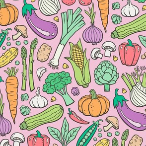 Vegetables Food Doodle on Light Pink Smaller