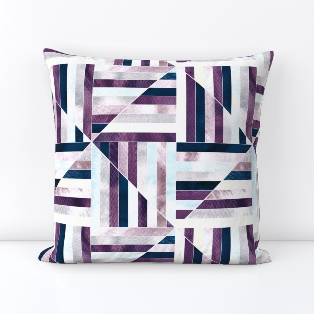 Modern Bauhaus Watercolor Diamonds In Navy And Plum - Big 