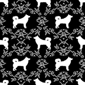alaskan malamute floral silhouette dog breed fabric black