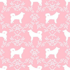 alaskan malamute floral silhouette dog breed fabric blossom pink