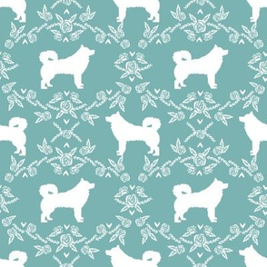 alaskan malamute floral silhouette dog breed fabric gulf blue
