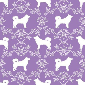 alaskan malamute floral silhouette dog breed fabric lilac