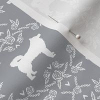 alaskan malamute floral silhouette dog breed fabric quarry grey