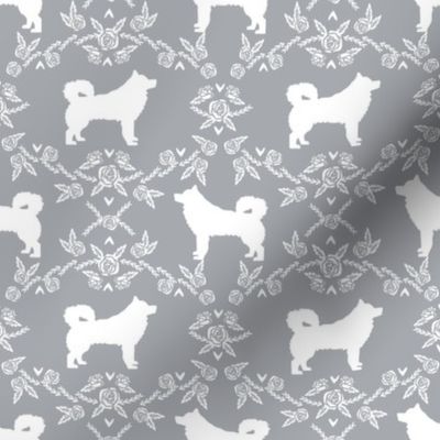 alaskan malamute floral silhouette dog breed fabric quarry grey