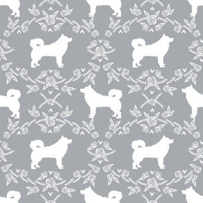 alaskan malamute floral silhouette dog breed fabric quarry grey