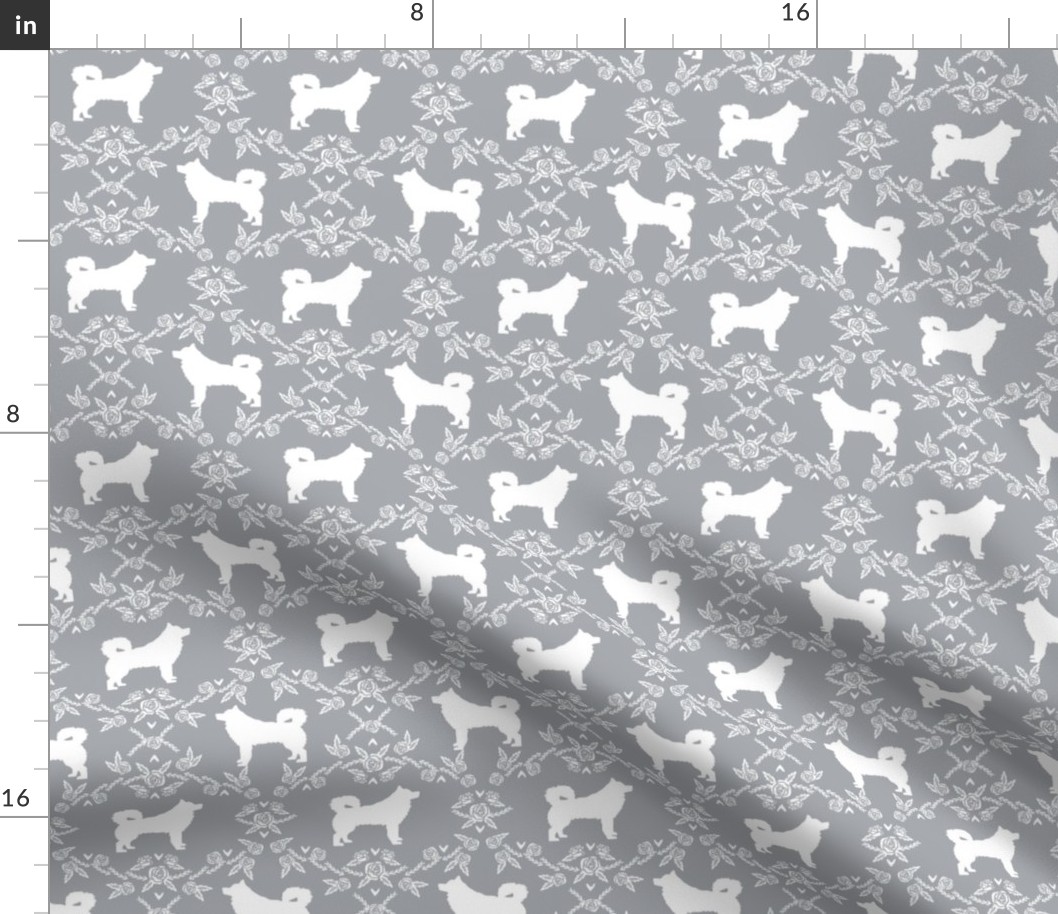 alaskan malamute floral silhouette dog breed fabric quarry grey