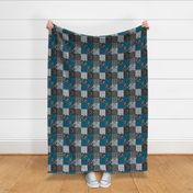 3” Fox And Deer Wholecloth Quilt - Little Man - Blue, Teal, Black, Grey - ROTATED